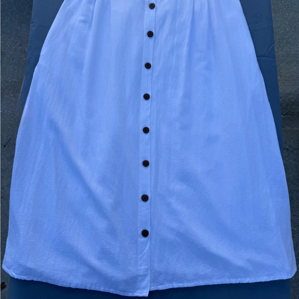 White Linen-blend A-Line Midi Skirt
